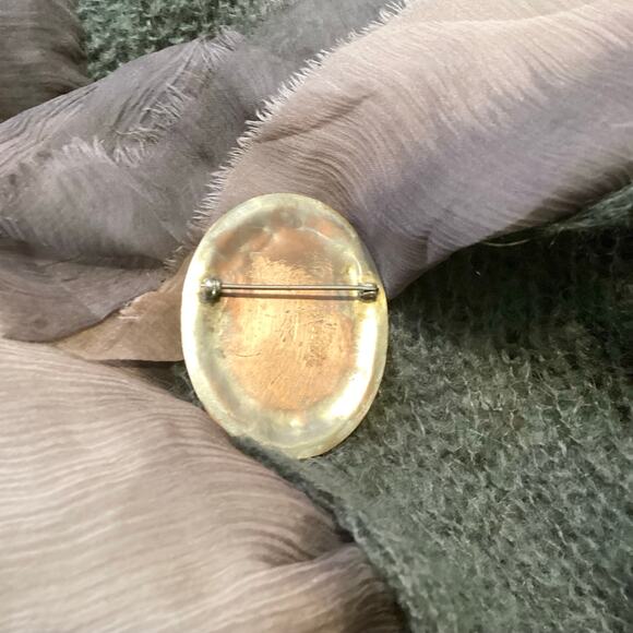 Vintage Olive 100% Wool Mohair? 100% Silk Trim Draped Shawl Neck Cardigan M/L - Picture 10 of 10